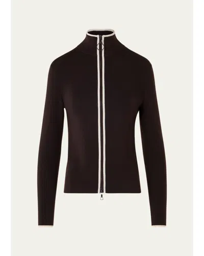 Akris Punto Merino Wool Knit Zip Cardigan In Brown