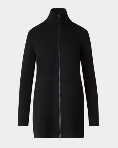 Akris Punto Merino Wool Milano Knit Zip Cardigan In Black