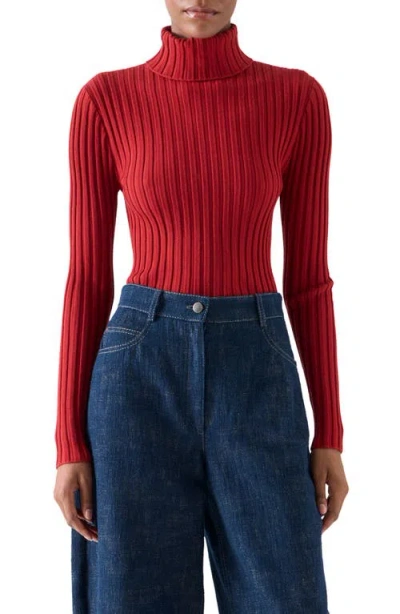 Akris Punto Merino Wool Reverse Rib Turtleneck Sweater In Brown