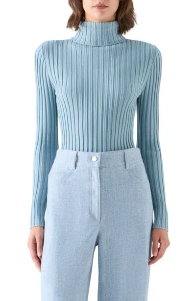 Akris Punto Merino Wool Reverse Rib Turtleneck Sweater In Blue