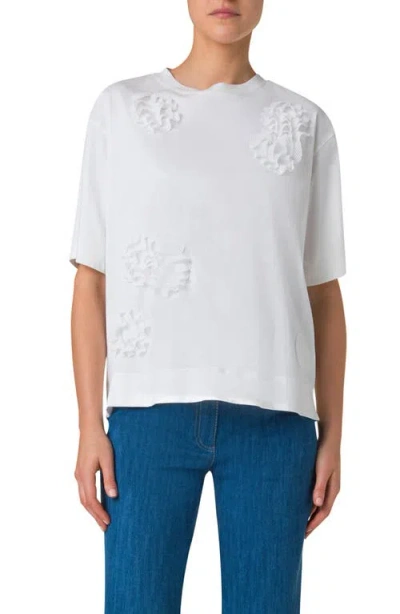 Akris Punto Mesh Carnation Appliqué Cotton T-shirt In Cream