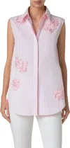 Akris Punto Mesh Carnation Appliqué Sleeveless Blouse In Blush In White