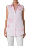 Akris Punto 3d Carnation Applique Sleeveless Button-down Blouse In Pale Pink