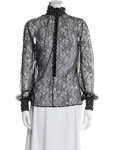 Pre-owned Akris Punto Mesh Polka Dot Print Blouse In White
