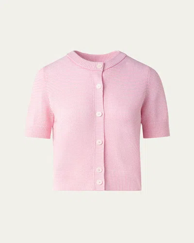 Akris Punto Mesh Short-sleeve Merino Wool Cardigan In Pale Pink-cream