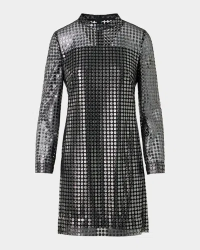 Akris Punto Metallic Dot-embroidered Tulle Mini Dress In Black