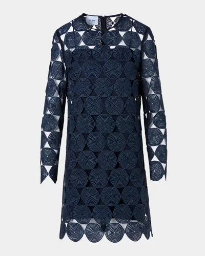 Akris Punto Metallic Dot Lace Long-sleeve Mini Dress In Blue