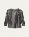 Akris Punto Metallic Dot Long-sleeve Blouse In Black