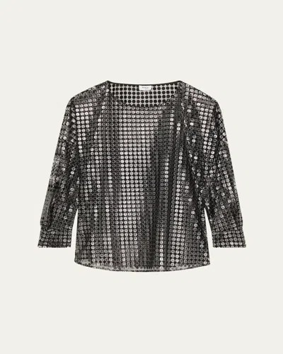 Akris Punto Metallic Dot Long-sleeve Blouse In Black