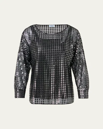 Akris Punto Metallic Dot Long-sleeve Blouse In Brushed Street