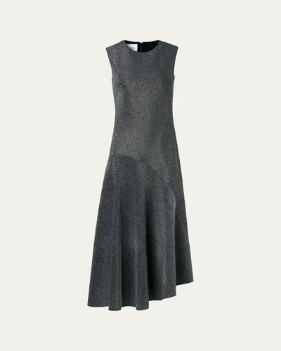 Akris Punto Metallic Jersey Asymmetric Midi Dress In Gray