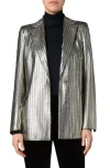 Akris Punto Gold Laminated Corduroy Blazer Jacket In Black-gold