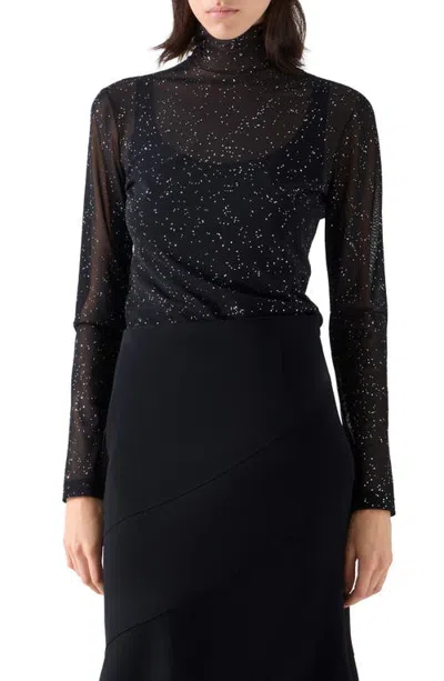 Akris Punto Metallic Starry Sky Tulle Mock Neck Top In Black