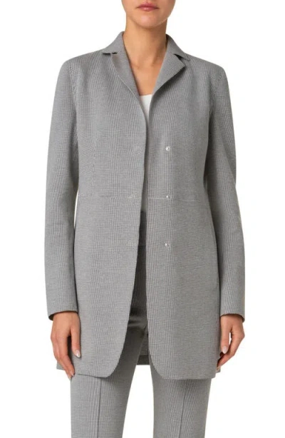 Akris Punto Microhoundstooth Longline Jacket In Black-cream