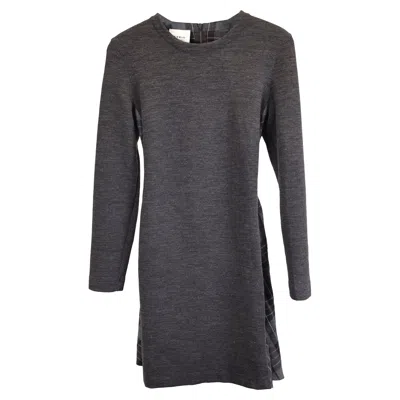 Akris Punto Midi Long-sleeved Plaid Back Print Dress In Grey Wool