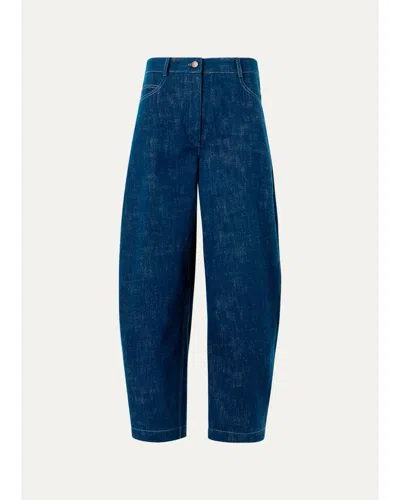 Akris Punto Mid-rise Denim Barrel-leg Ankle Trousers In Blue