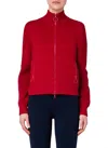 AKRIS PUNTO MILANO KNIT BOMBER CARDIGAN IN CRIMSON