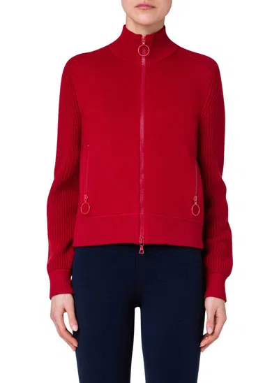 Akris Punto Milano Knit Bomber Cardigan In Crimson In Red