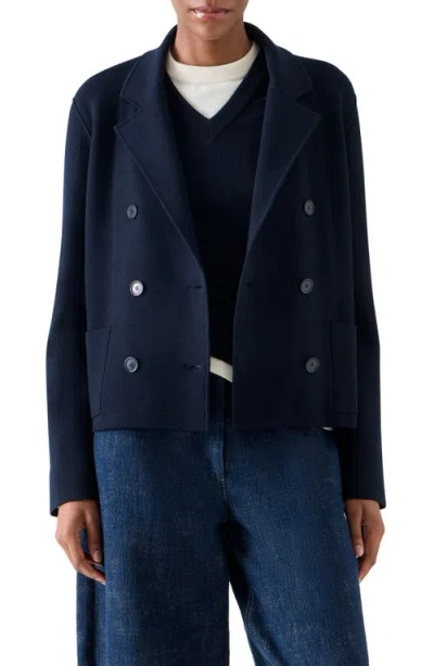 Akris Punto Milano Knit Double Breasted Jacket In Blue