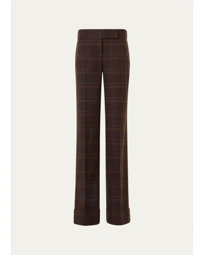 Akris Punto Milly Blanket Check Wool Blend Straight Leg Pants In Brown