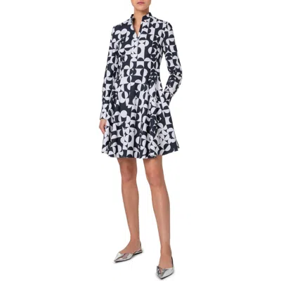 Akris Punto Mini Half Grid Circle Print Long Sleeve Shirtdress In Cream-black