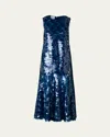 Akris Punto Mix-media Dot Sequined Flounce Midi Dress In Ink