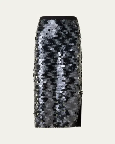 Akris Punto Mix Media Lasercut Dot Sequined Midi Skirt In Black