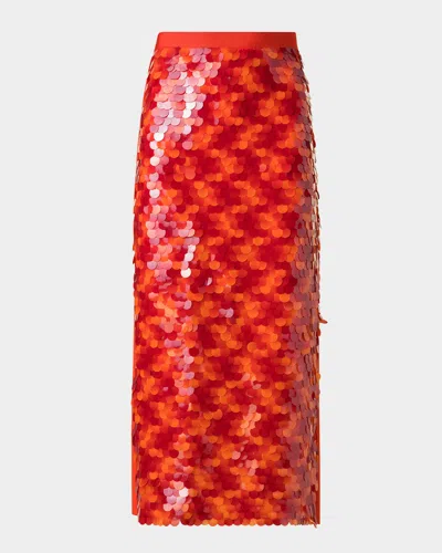 Akris Punto Mix Media Lasercut Dot Sequined Midi Skirt In Orange