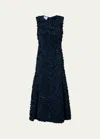 Akris Punto Mix Media Midi Dress With 3d Lasercut Floral Detail In Ink