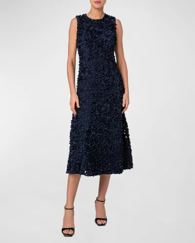 Akris Punto Mix Media Midi Dress With 3d Lasercut Floral Detail In Ink