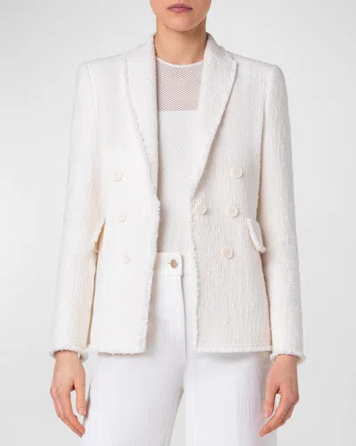 Akris Punto Mix Media Tweed Jacket With Fringe Trim In Cream