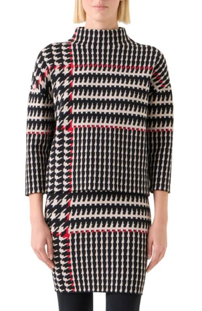 Akris Punto Mixed Houndstooth Check Stretch Virgin Wool Sweater In Multi