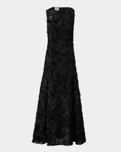 Akris Punto Mixed-media 3d Carnation Tulle Dress In Black