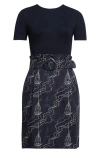 Akris Punto Mixed Media Belted Minidress In Navy-cream