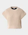 Akris Punto Mixed-media Colorblock Short-sleeve Sweater In Cream-navy