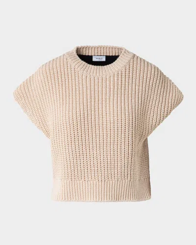 Akris Punto Mixed-media Colorblock Short-sleeve Sweater In Cream-navy