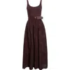 Akris Punto Mixed Media Diamond Eyelet Belted Midi Dress In Brown