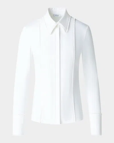 AKRIS PUNTO MIXED-MEDIA FRINGED BUTTON-DOWN BLOUSE