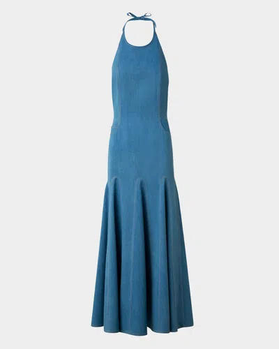 AKRIS PUNTO MIXED-MEDIA HALTER PLEATED MIDI DRESS