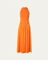 Akris Punto Mixed-media Jersey Halter Seersucker Pleated Skirt Dress In Orange