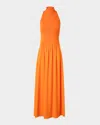 Akris Punto Mixed-media Jersey Halter Seersucker Pleated Skirt Dress In Orange