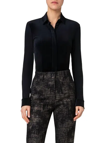 Akris Punto Mixed Media Long Sleeve Blouse In Black