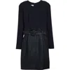 Akris Punto Mixed Media Long Sleeve Minidress In Ink-metallic Night Sky