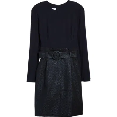 Akris Punto Mixed Media Long Sleeve Minidress In Ink-metallic Night Sky
