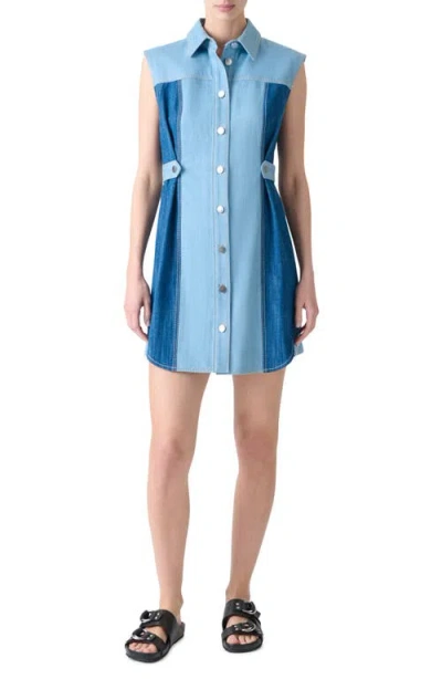 Akris Punto Mixed Wash Denim Minidress In Blue