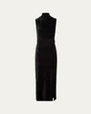 Akris Punto Mock-neck Belted Velvet Jersey Midi Dress In Black