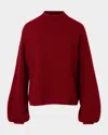 Akris Punto Mock-neck Blouson-sleeve Alpaca Wool Rib Sweater In Red