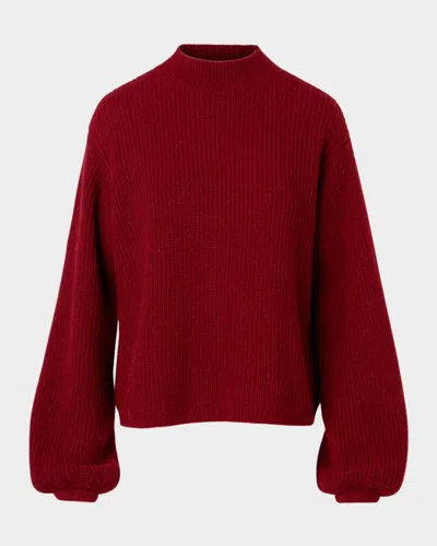 Akris Punto Mock-neck Blouson-sleeve Alpaca Wool Rib Sweater In Red