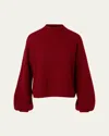 Akris Punto Mock-neck Blouson-sleeve Alpaca Wool Rib Sweater In Red