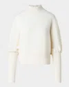 Akris Punto Mock Neck Blouson-sleeve Cashwool Sweater In White